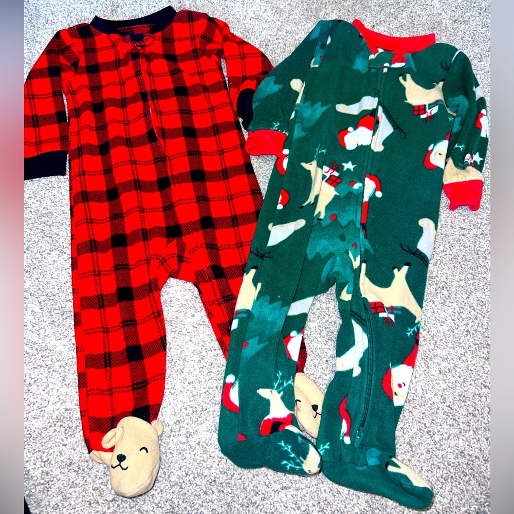 Carter’s Fleece Footed Christmas Sleepers - 9 Months